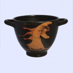 Classical Red-figure skyphos depicting a Satyr and a Muse 2